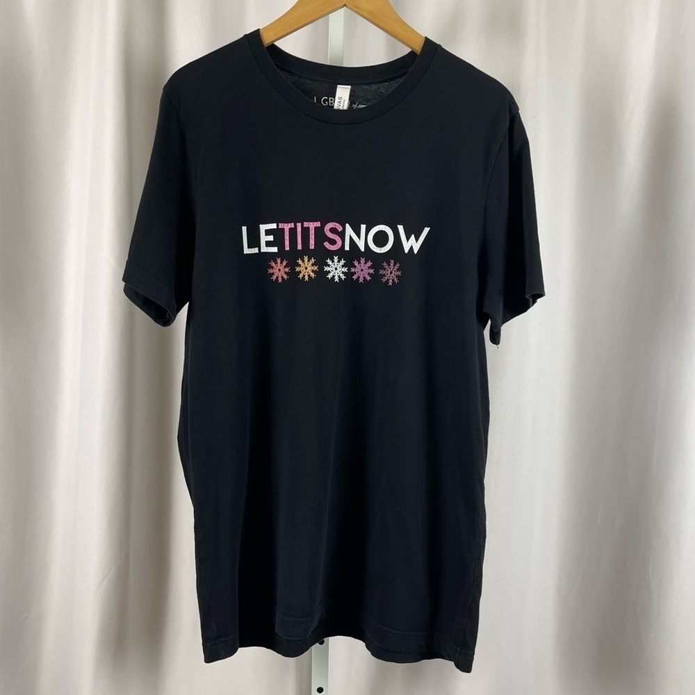 Canvas LGBTQ AF Large Let It Snow LeTITSnow Graphic Shirt Winter Snowflake